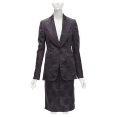 GUCCI Tom Ford Vintage black oriental leaf jacquard blazer skirt suit IT38 XS