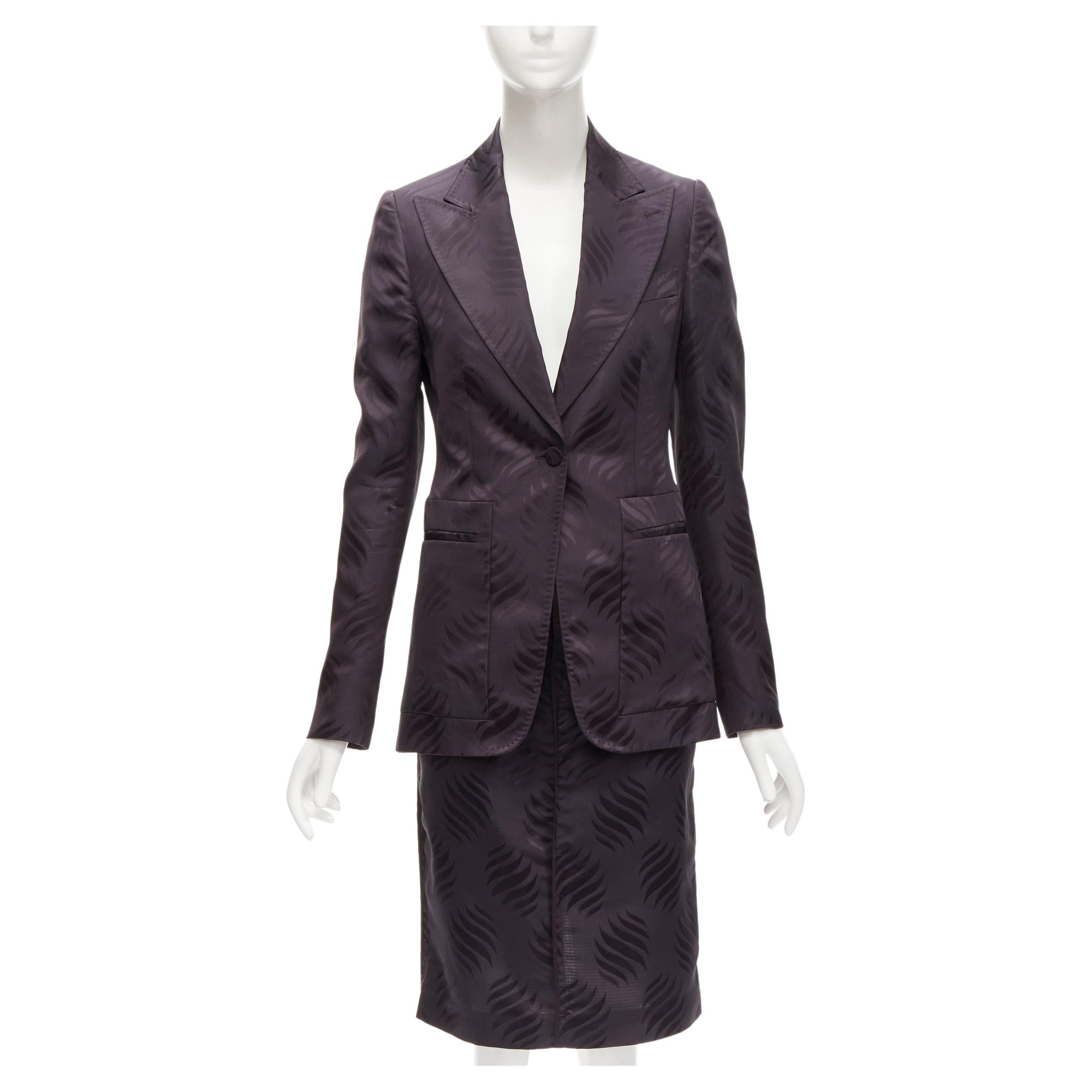 GUCCI Tom Ford Vintage black oriental leaf jacquard blazer skirt suit IT38 XS For Sale