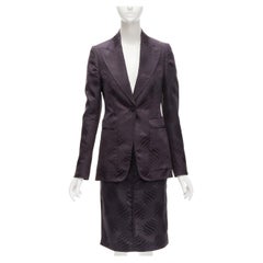 GUCCI Tom Ford Vintage black oriental leaf jacquard blazer skirt suit IT38 XS