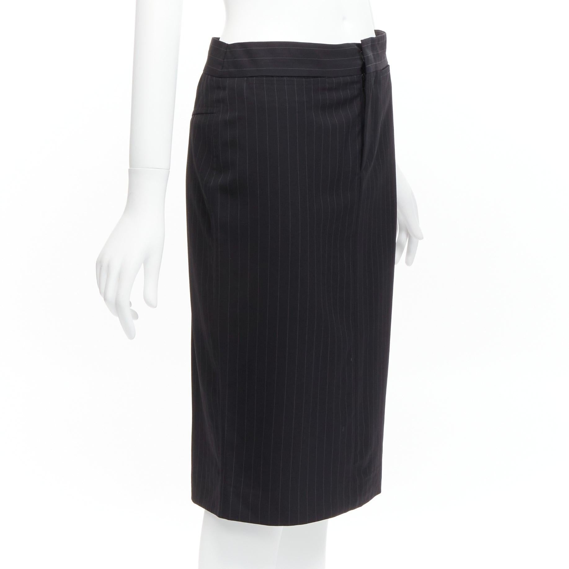 Black GUCCI Tom Ford Vintage black pinstripe 100% wool mid waist pencil skirt IT40 S For Sale