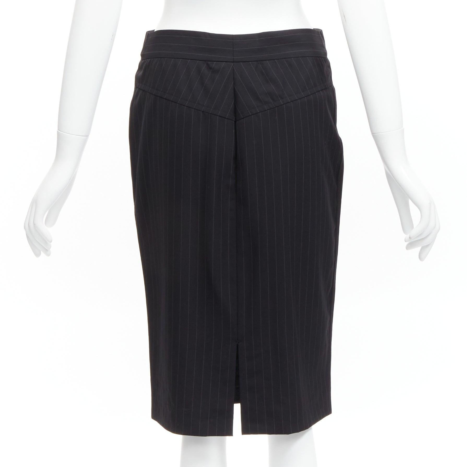 Women's GUCCI Tom Ford Vintage black pinstripe 100% wool mid waist pencil skirt IT40 S For Sale