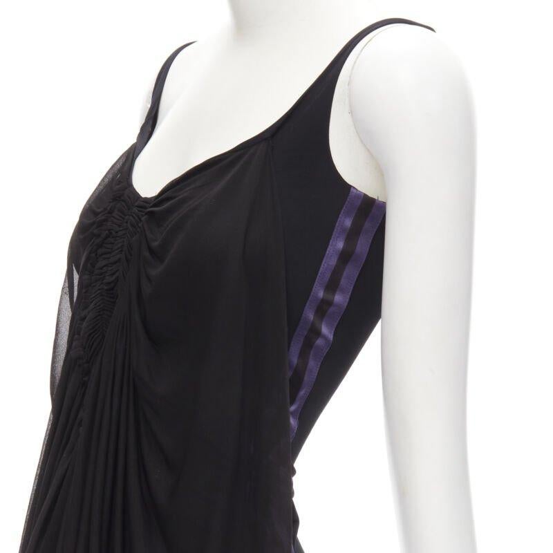 GUCCI TOM FORD Vintage black ruched gathered draped purple web tank XS
Reference: ANWU/A00602
Brand: Gucci
Designer: Tom Ford
Material: Feels like polyester
Color: Black, Purple
Pattern: Solid
Extra Details: Scoop neckline. Sheer gathered pleat