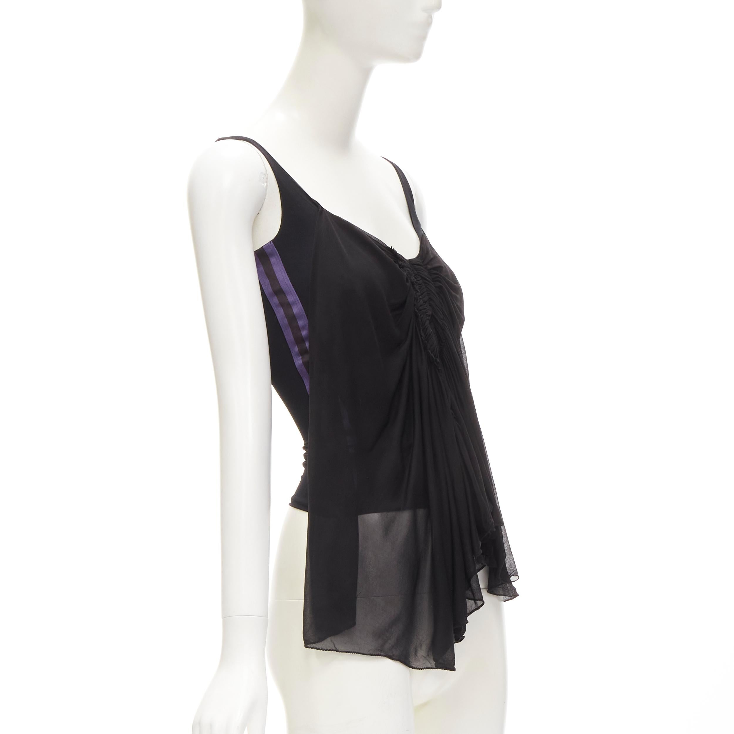 GUCCI TOM FORD Vintage black ruched gathered draped purple web tank XS In Excellent Condition For Sale In Hong Kong, NT
