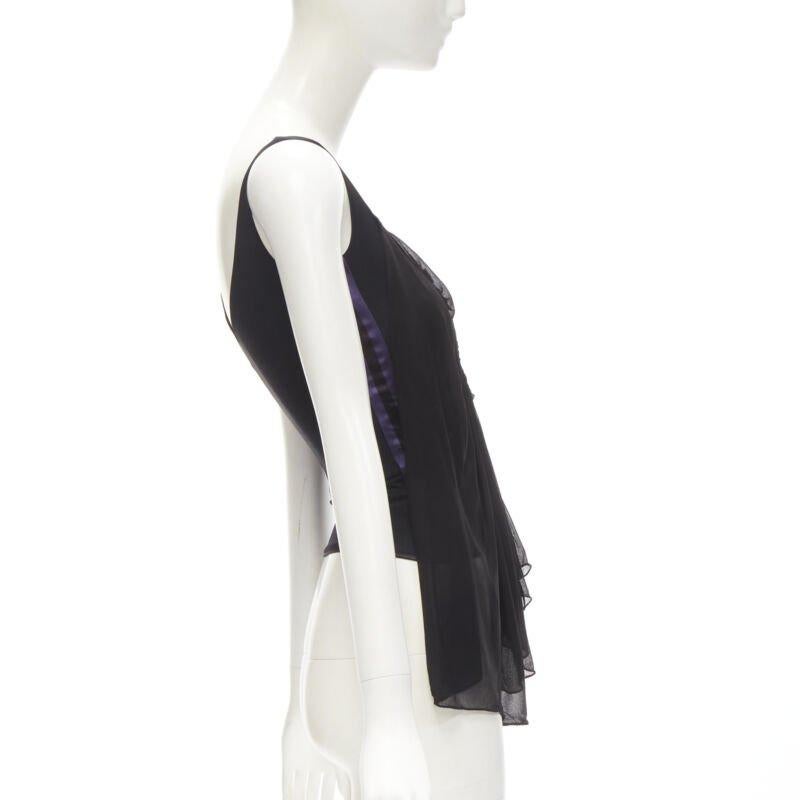 GUCCI TOM FORD Vintage black ruched gathered draped purple web tank XS In Excellent Condition For Sale In Hong Kong, NT