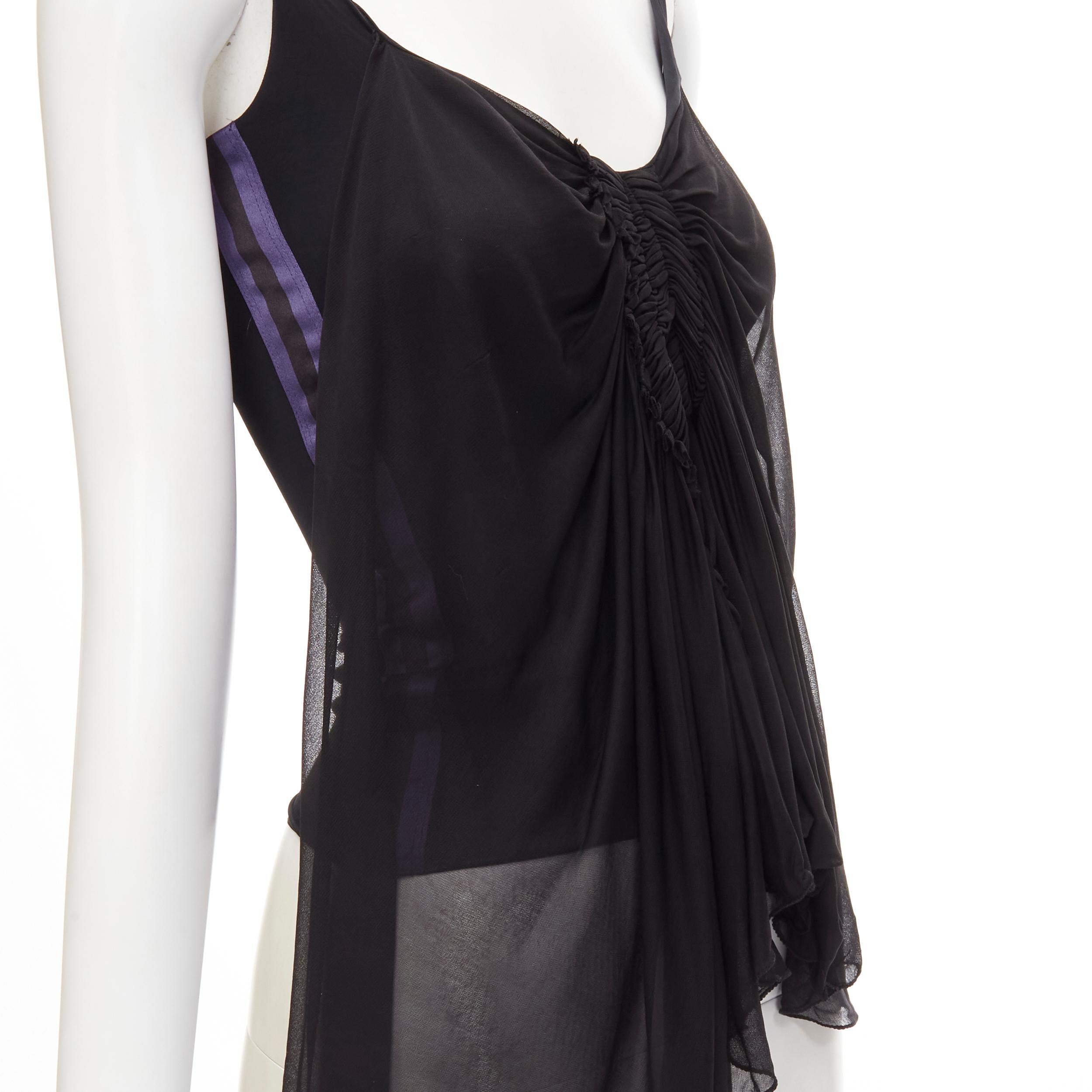 GUCCI TOM FORD Vintage black ruched gathered draped purple web tank XS For Sale 3