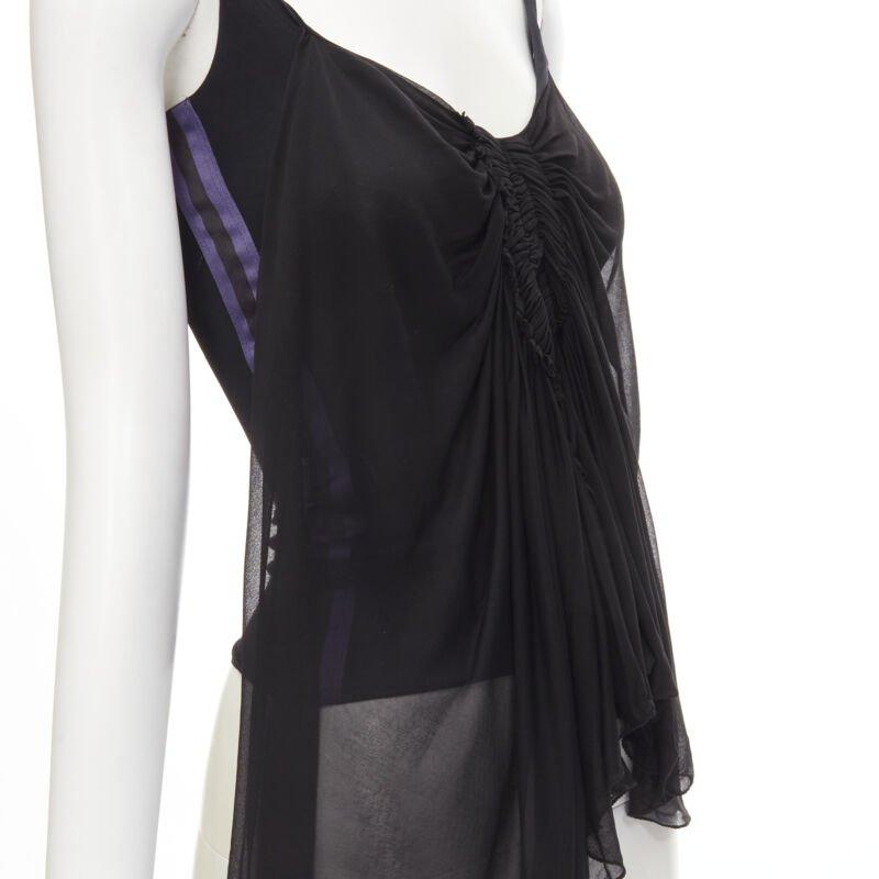 GUCCI TOM FORD Vintage black ruched gathered draped purple web tank XS For Sale 2