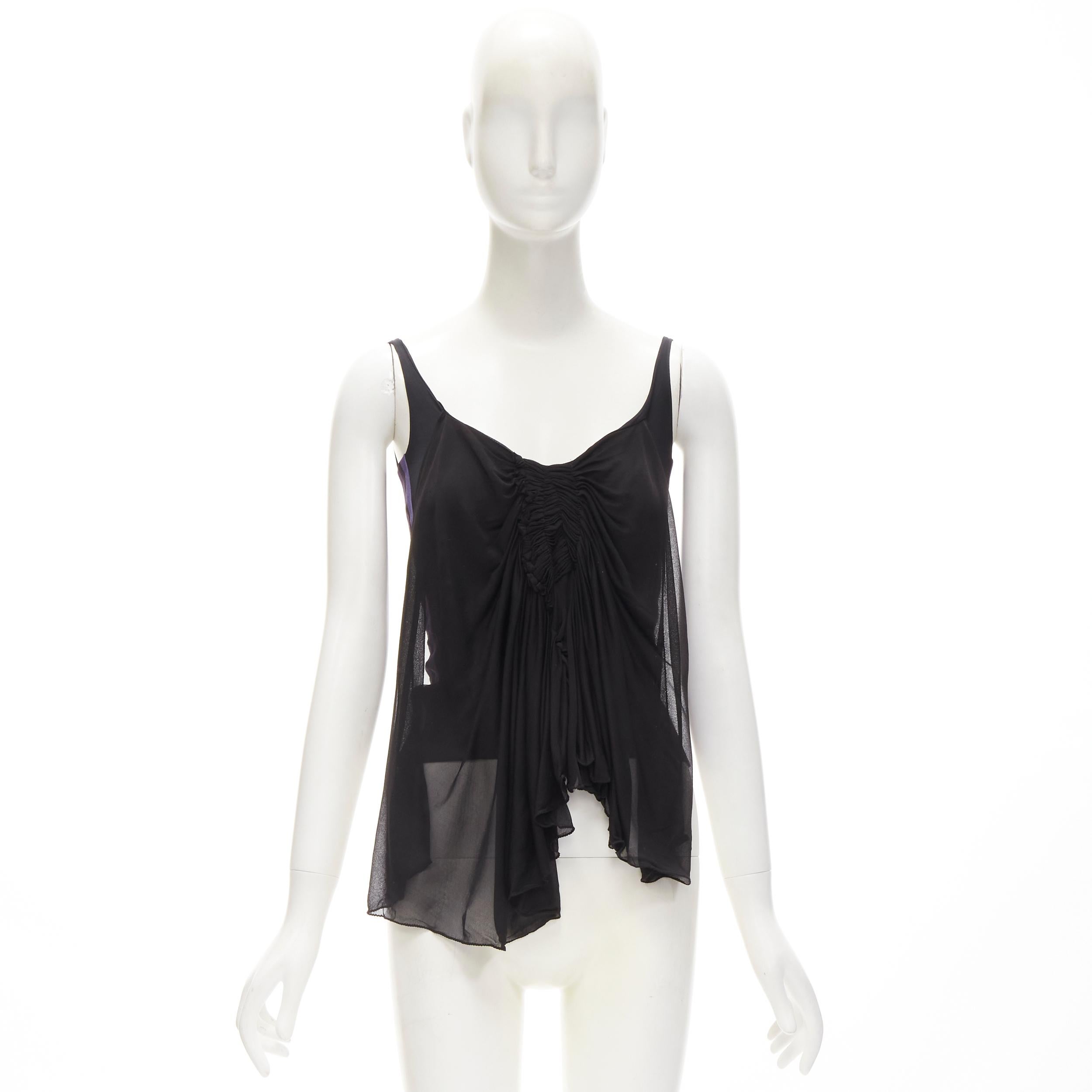 GUCCI TOM FORD Vintage black ruched gathered draped purple web tank XS For Sale 5