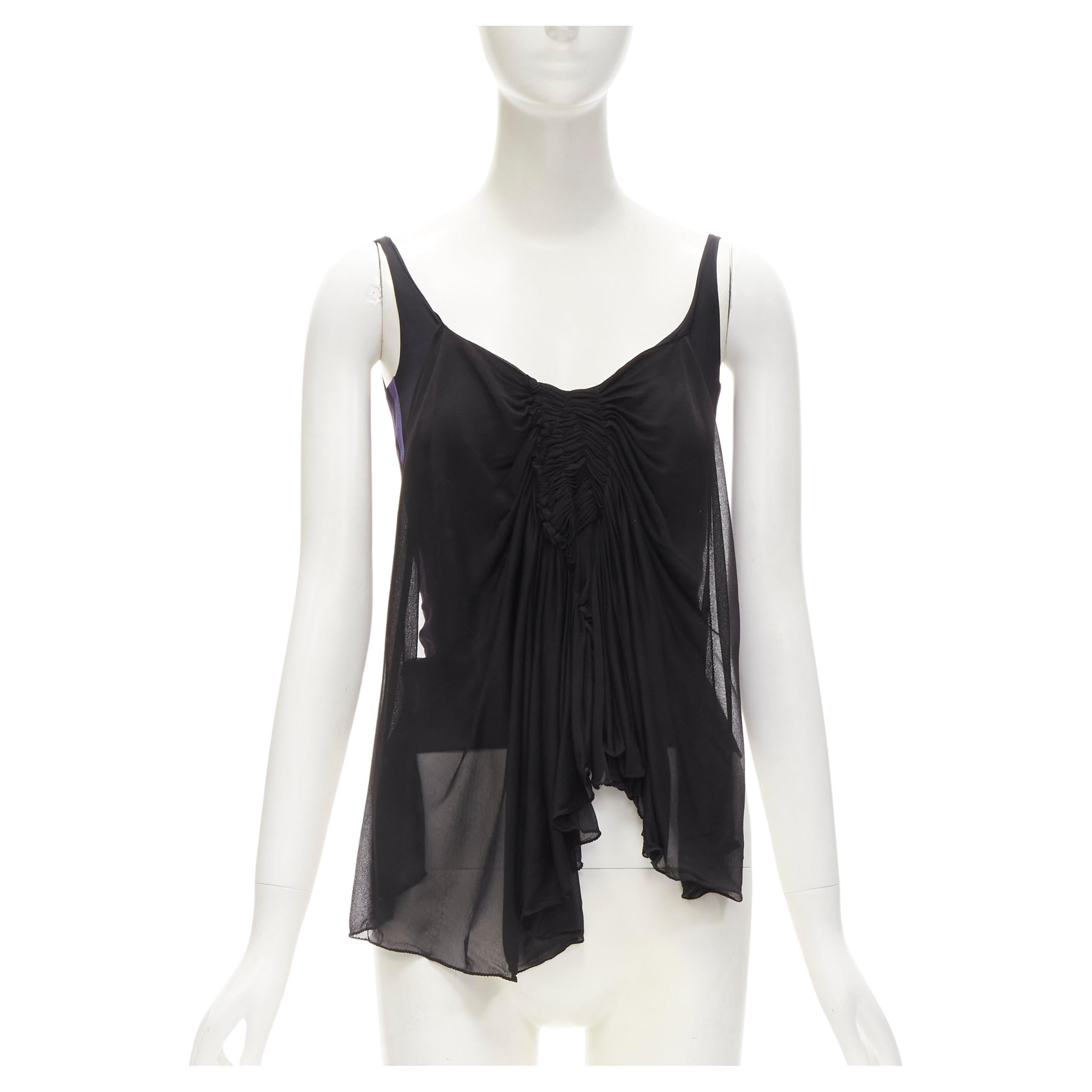 GUCCI TOM FORD Vintage black ruched gathered draped purple web tank XS For Sale