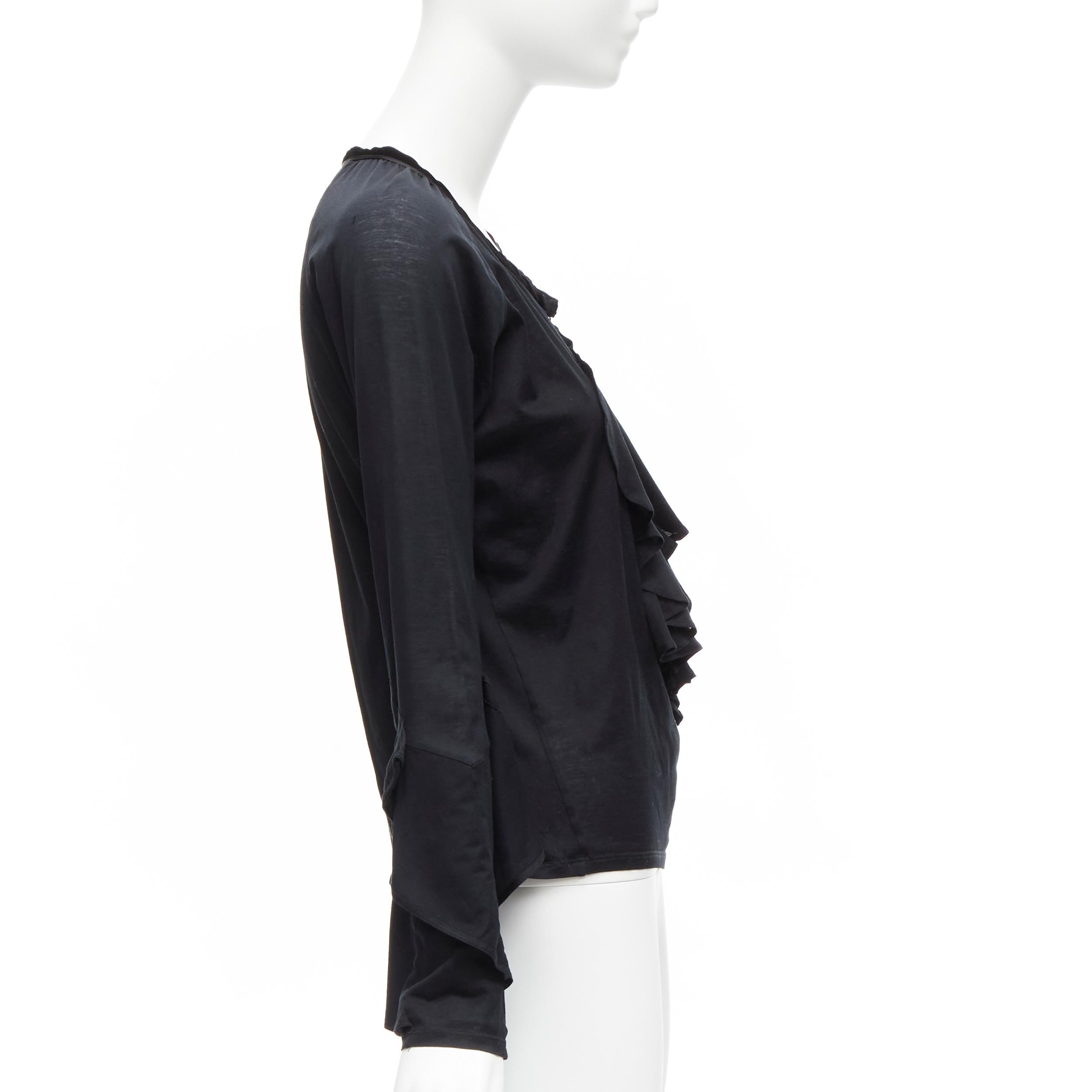 GUCCI Tom Ford Vintage black ruffle front velvet trim GG logo bell sleeves top S In Good Condition In Hong Kong, NT