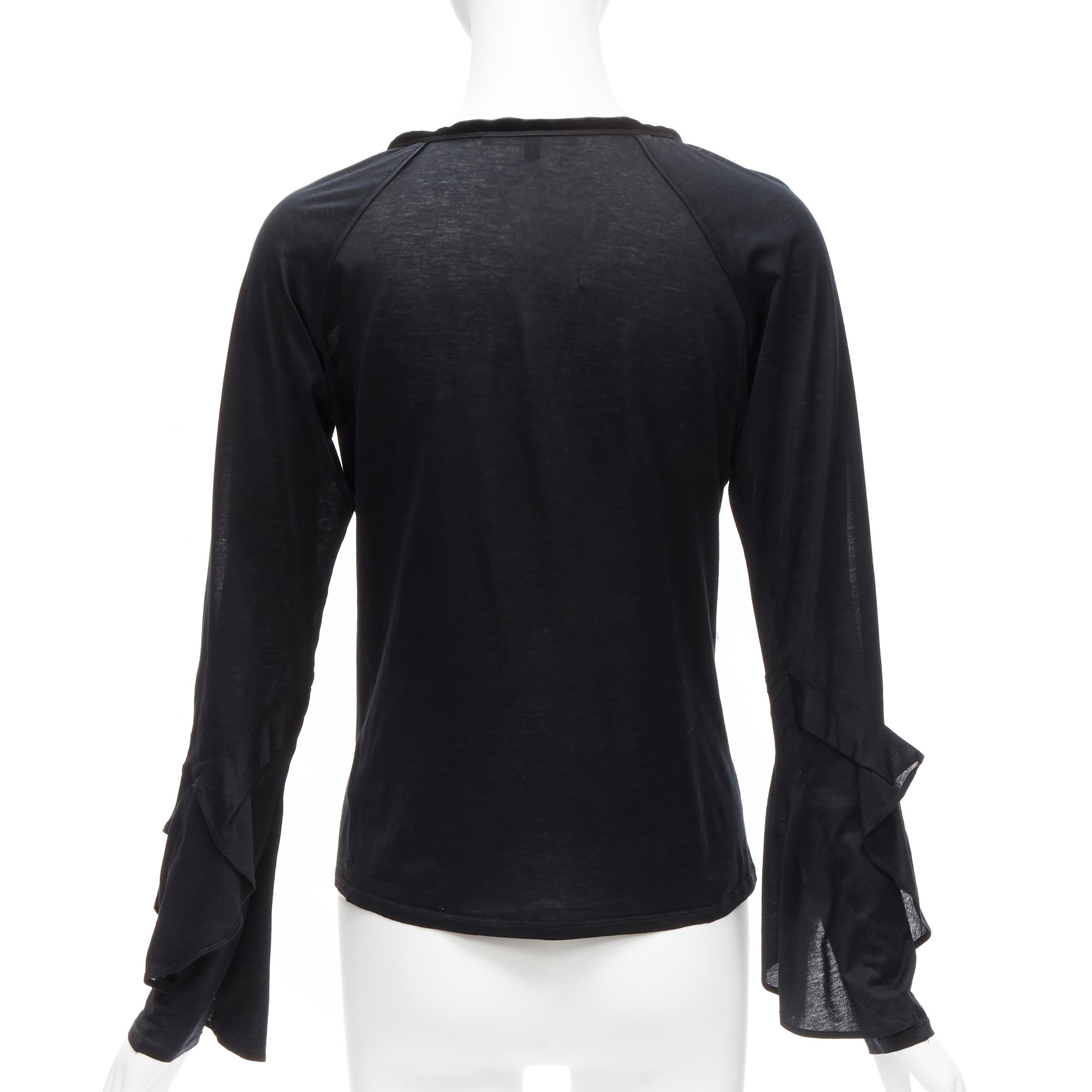 Women's GUCCI Tom Ford Vintage black ruffle front velvet trim GG logo bell sleeves top S