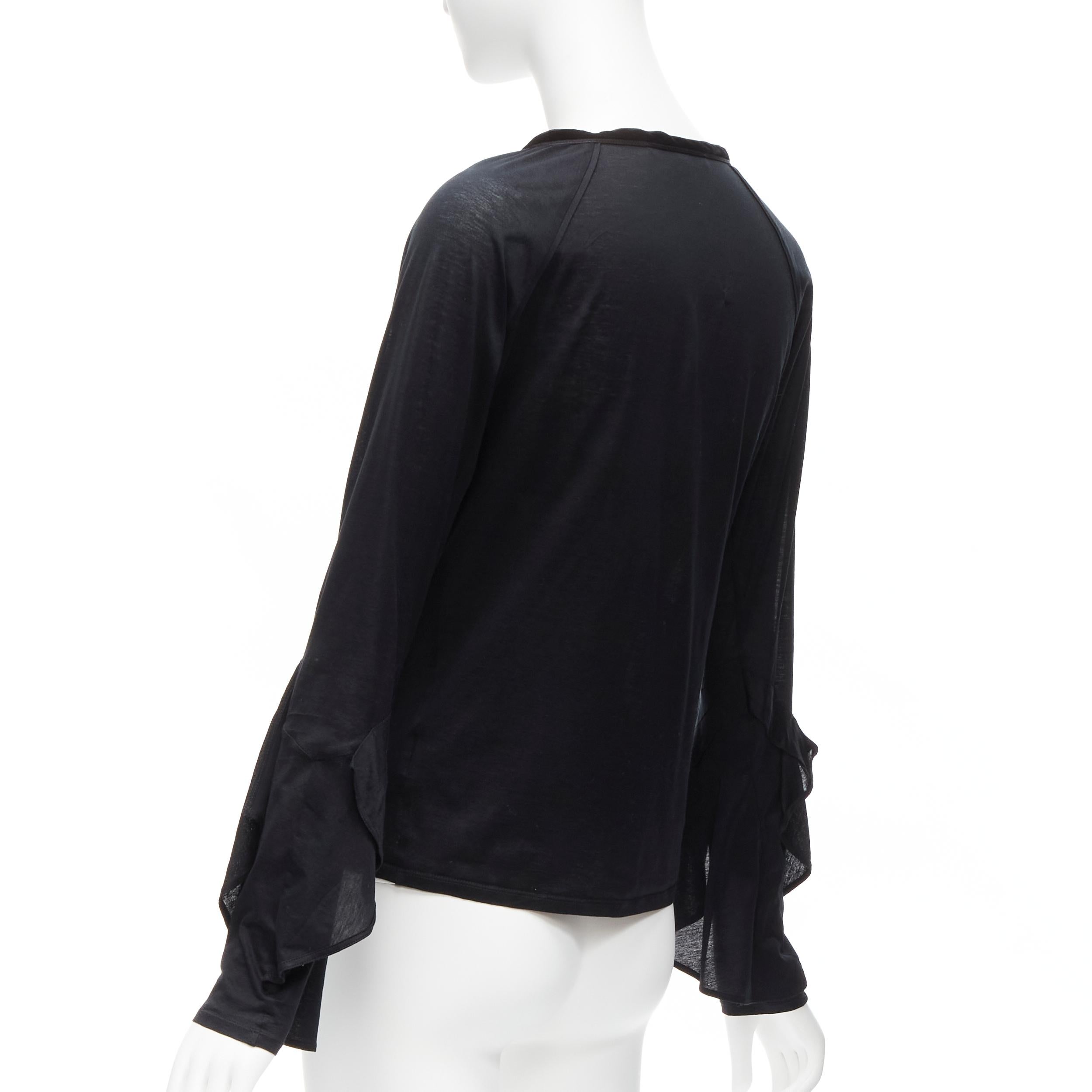 GUCCI Tom Ford Vintage black ruffle front velvet trim GG logo bell sleeves top S 1