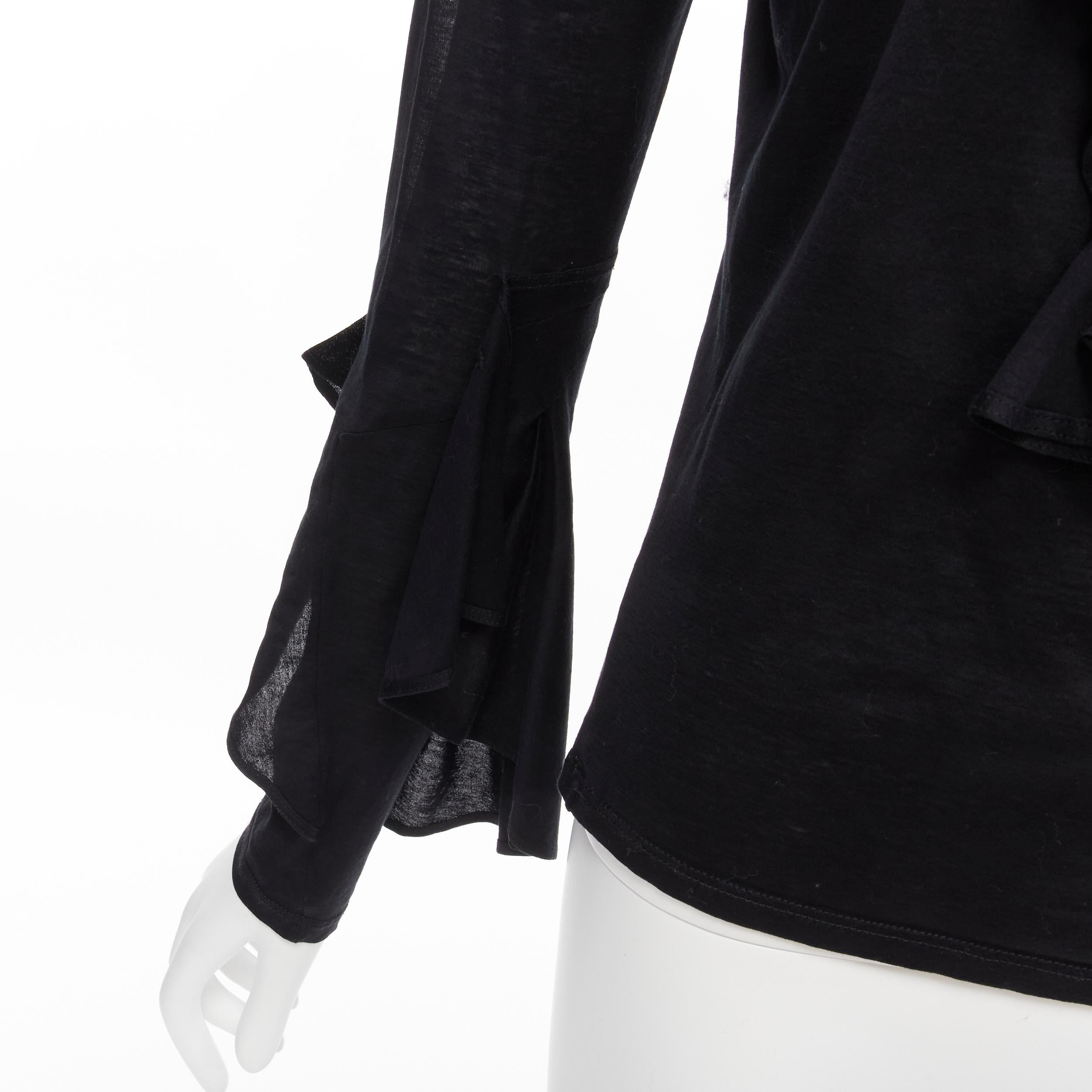 GUCCI Tom Ford Vintage black ruffle front velvet trim GG logo bell sleeves top S 3