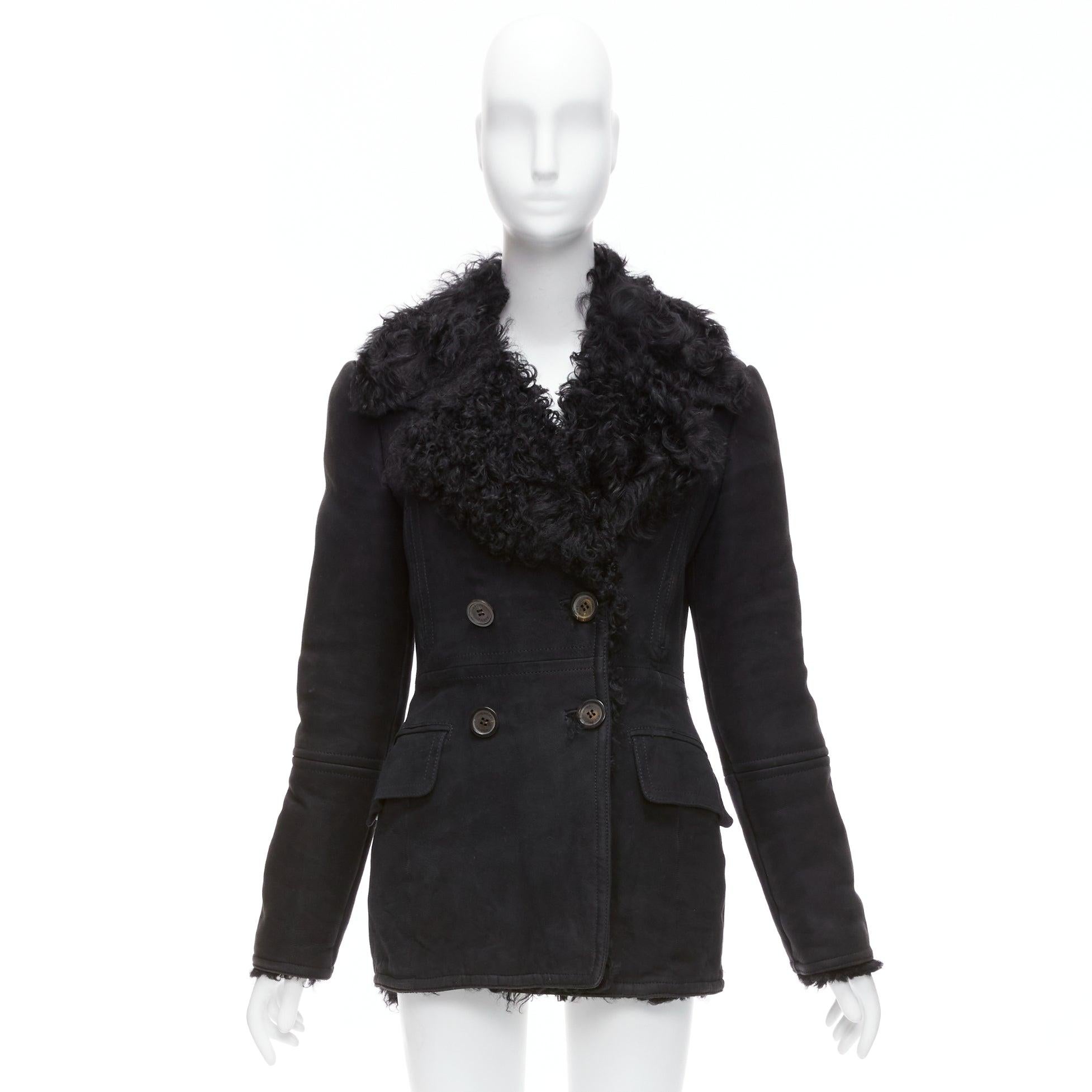 GUCCI Tom Ford Vintage black shearling double breasted coat IT42 M For Sale 6