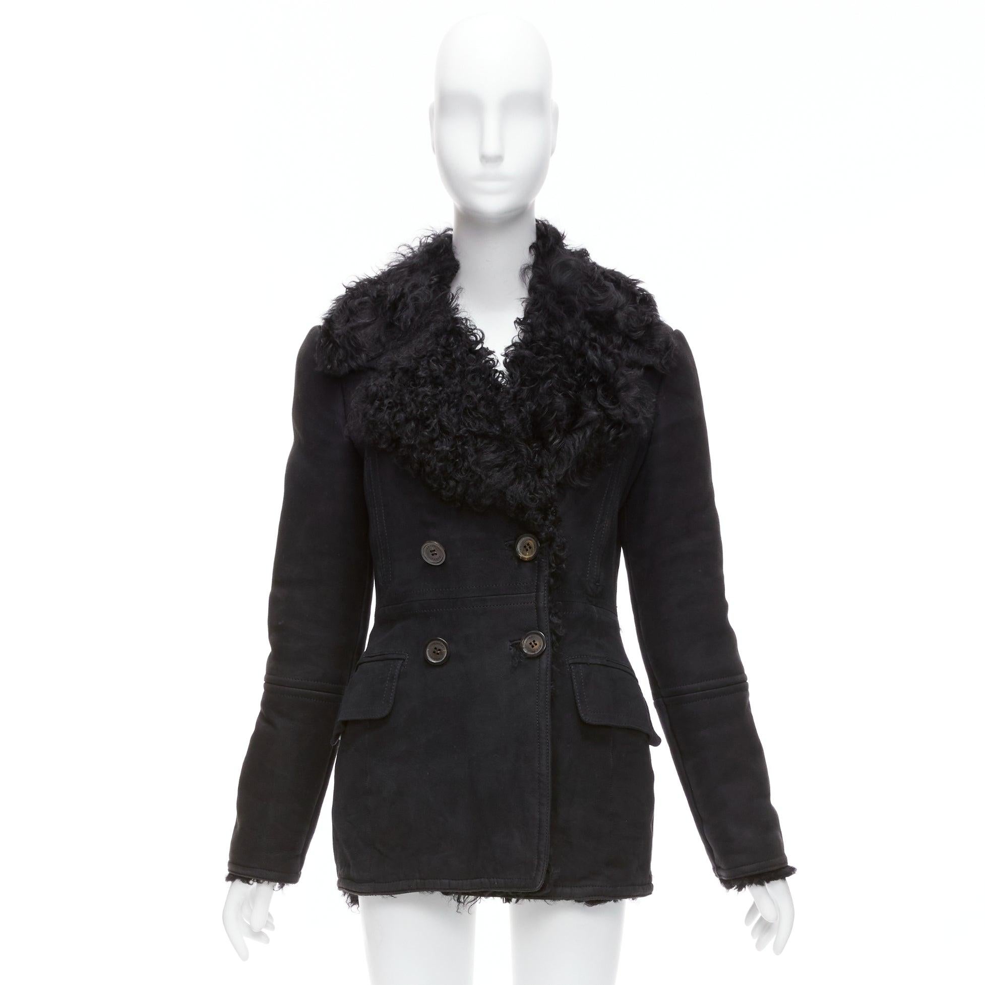 GUCCI Tom Ford Vintage black shearling double breasted coat IT42 M For Sale 7