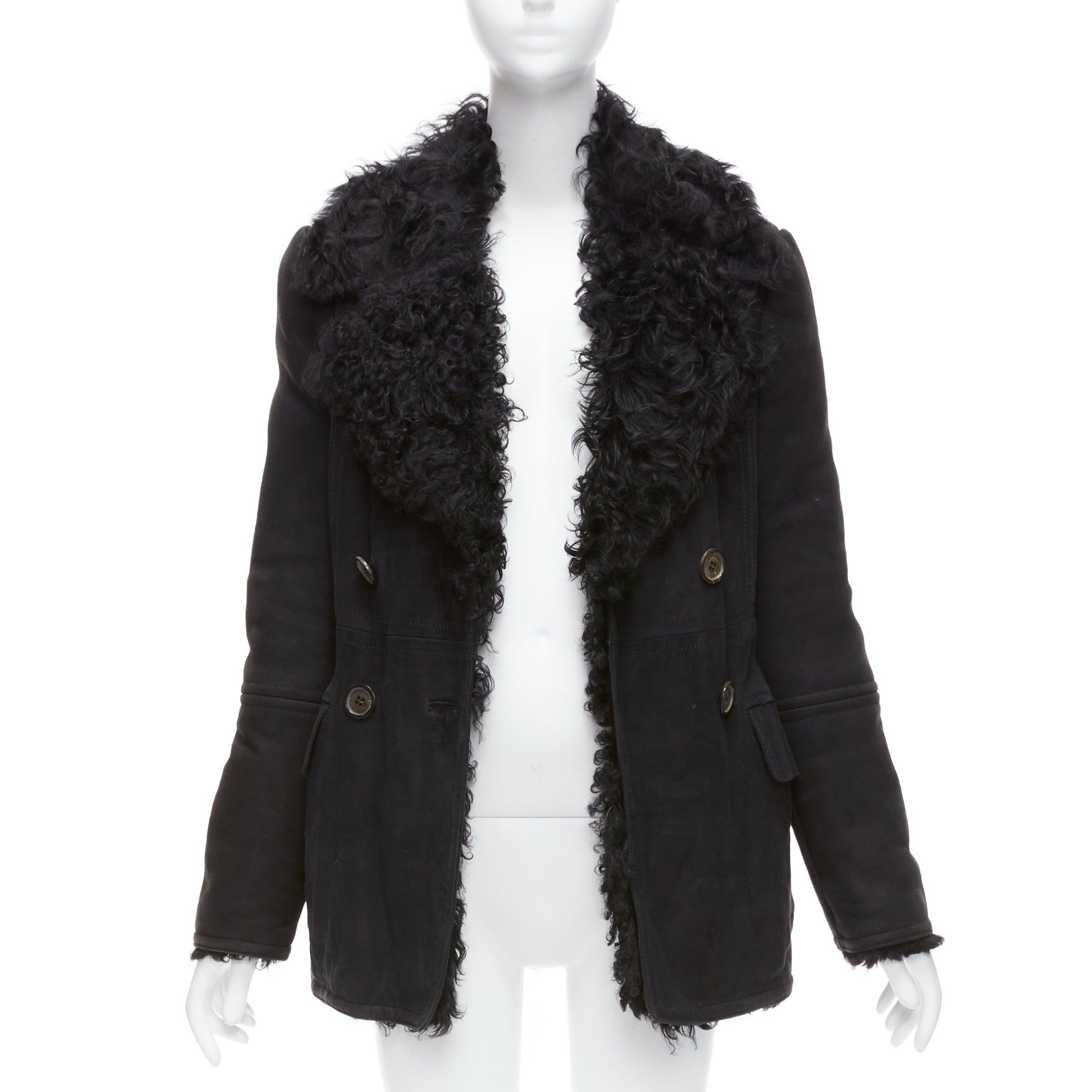 GUCCI Tom Ford Vintage black shearling double breasted coat IT42 M In Fair Condition For Sale In Hong Kong, NT