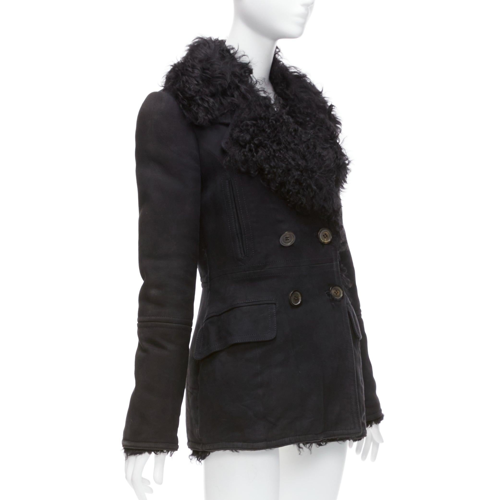 GUCCI Tom Ford Vintage black shearling double breasted coat IT42 M In Fair Condition For Sale In Hong Kong, NT
