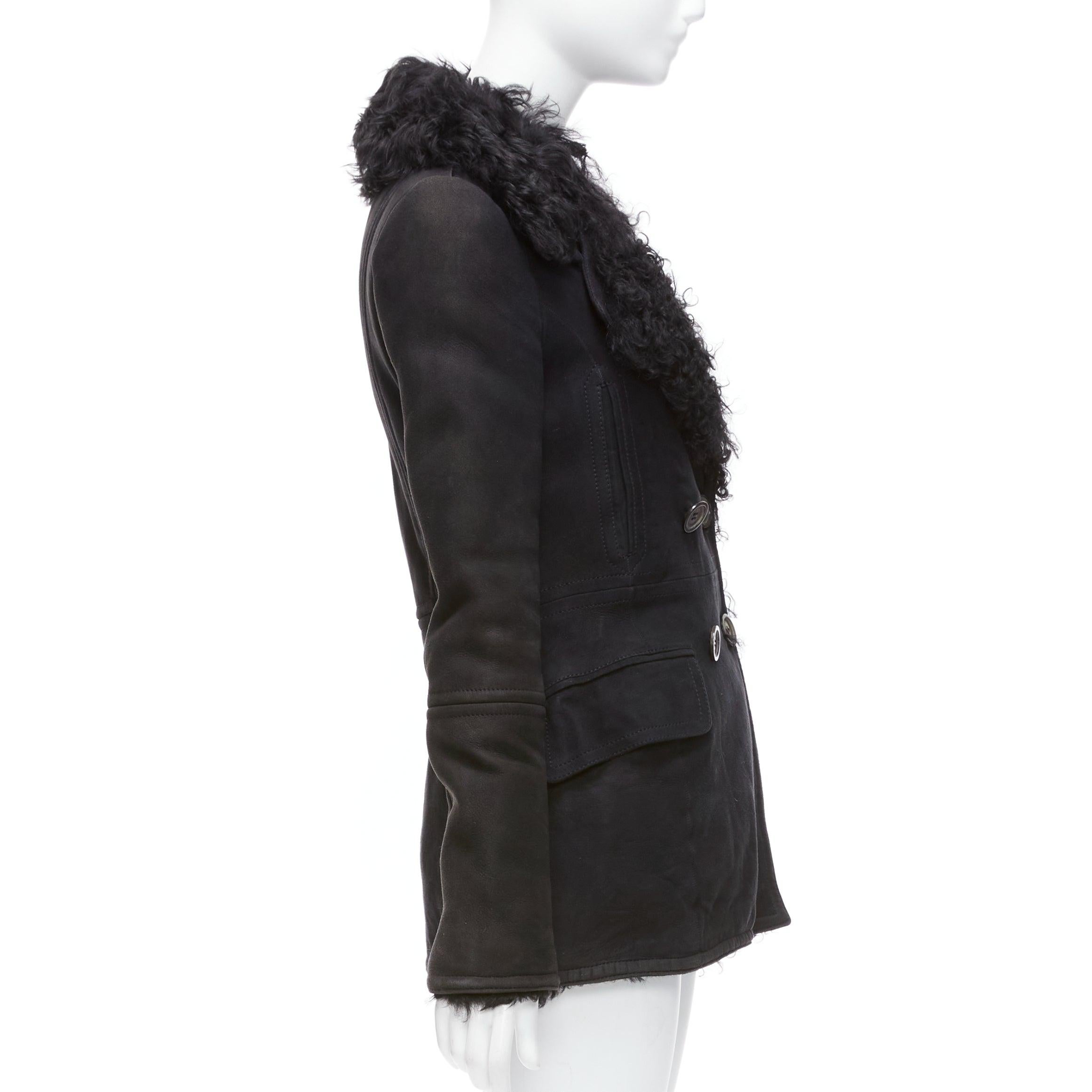 GUCCI Tom Ford Vintage black shearling double breasted coat IT42 M For Sale 1