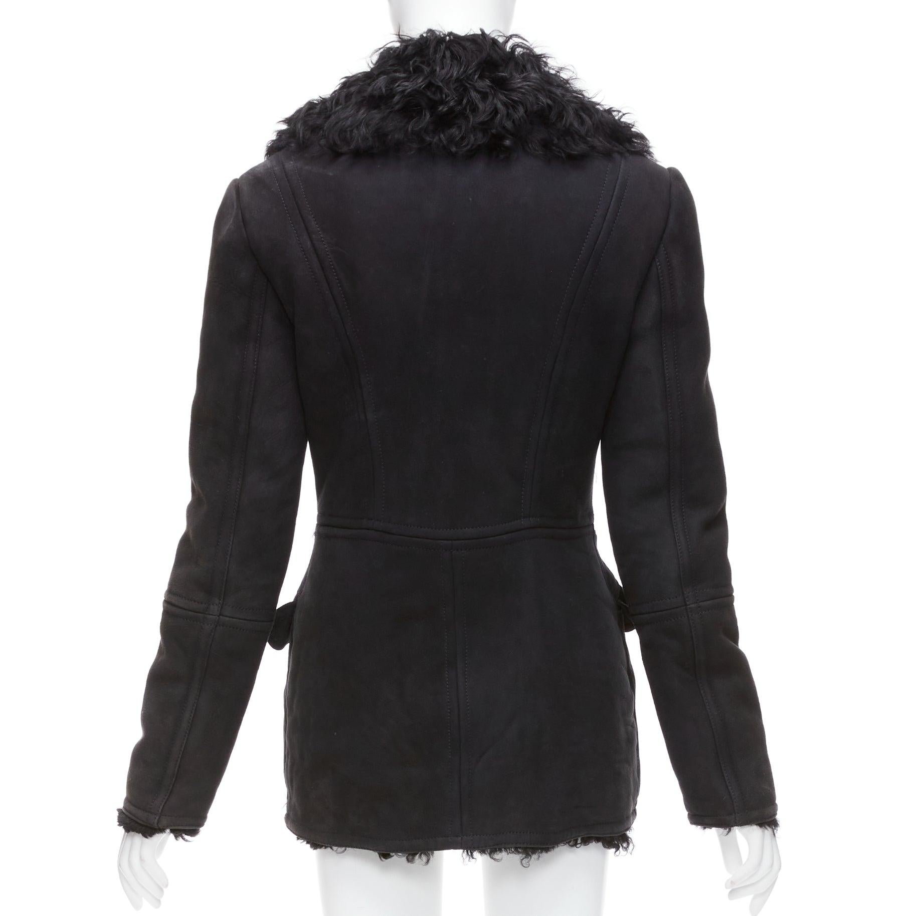GUCCI Tom Ford Vintage black shearling double breasted coat IT42 M For Sale 1