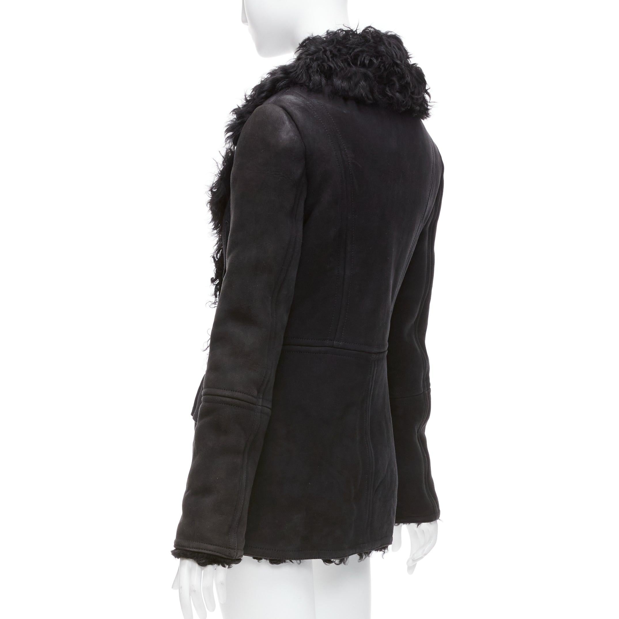 GUCCI Tom Ford Vintage black shearling double breasted coat IT42 M For Sale 2