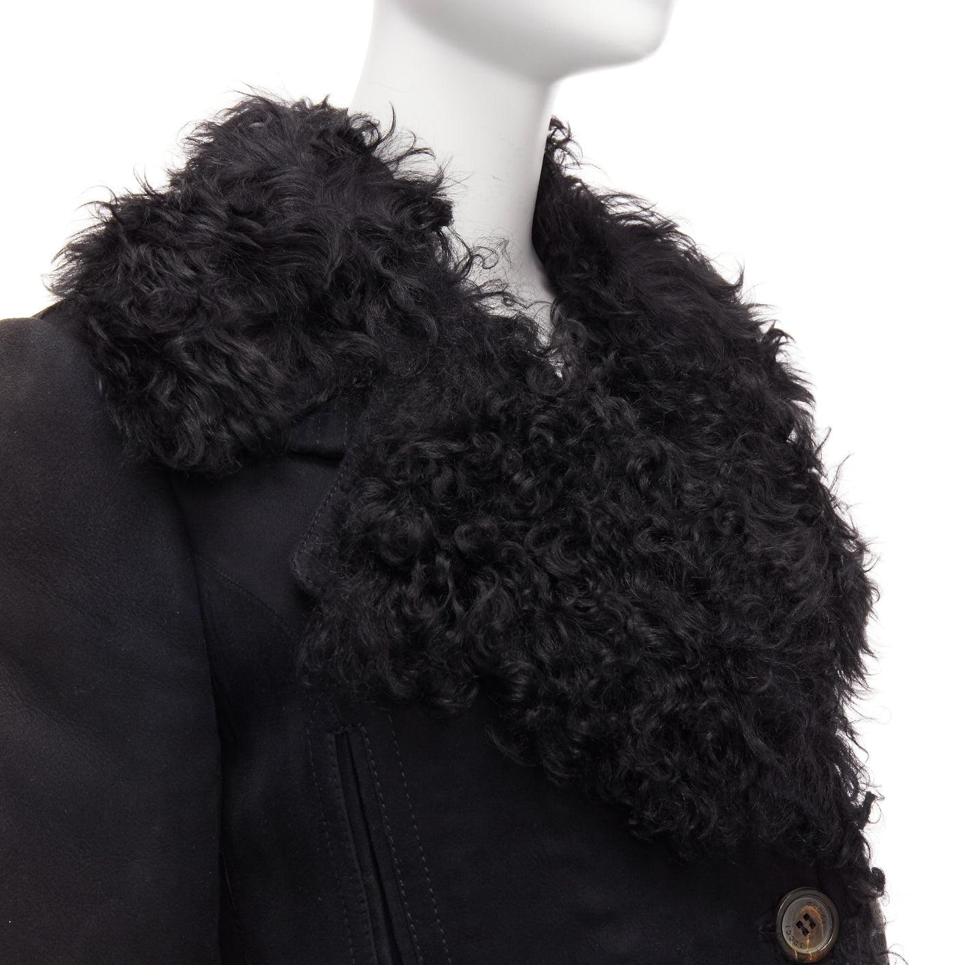 GUCCI Tom Ford Vintage black shearling double breasted coat IT42 M For Sale 3