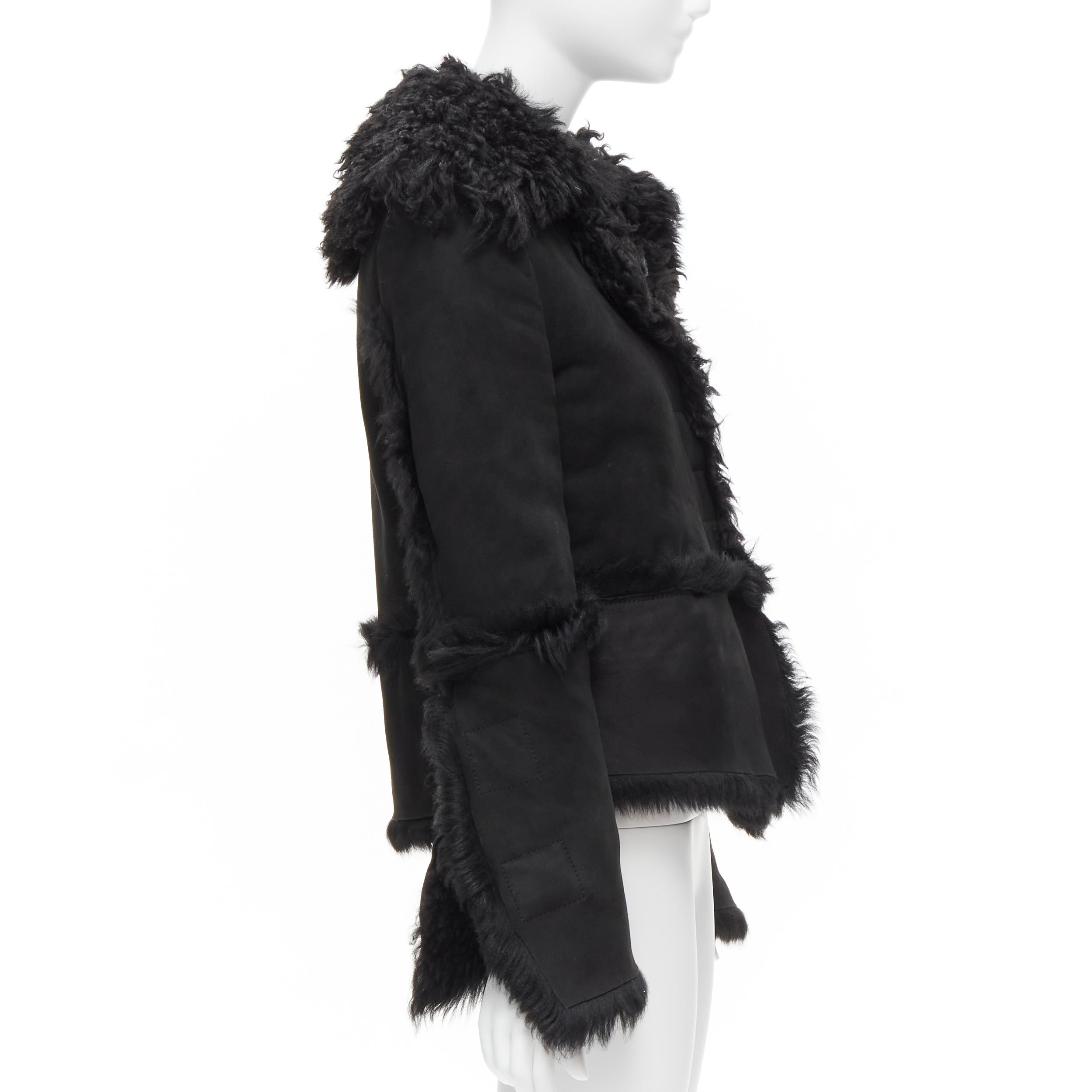 Women's GUCCI Tom Ford Vintage black shearling fur suede flared sleeve coat IT38 XS