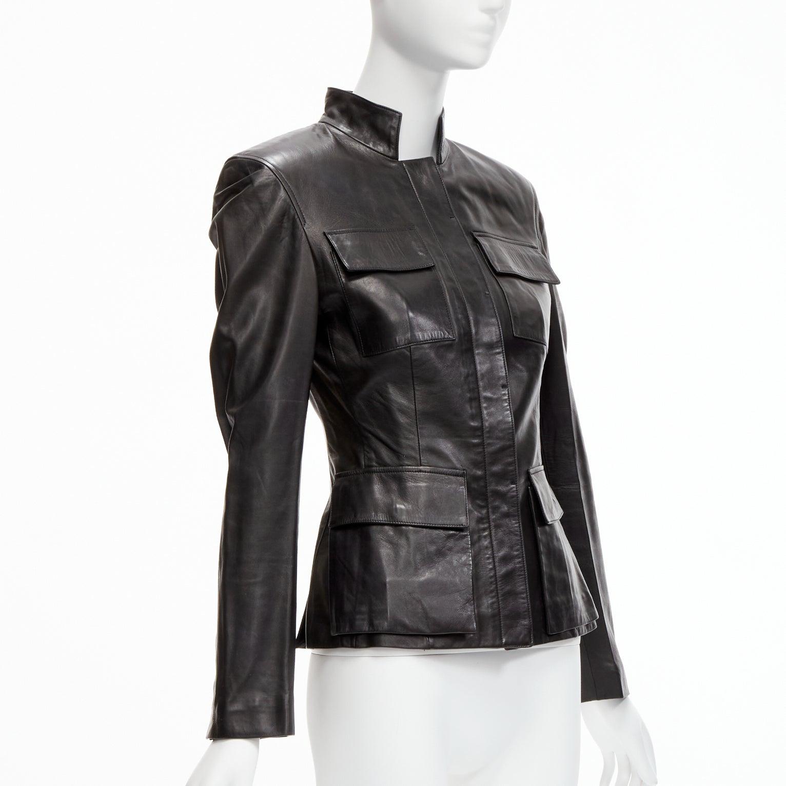 Women's GUCCI Tom Ford Vintage black soft leather utility flap pockets fitted jacket IT3 For Sale