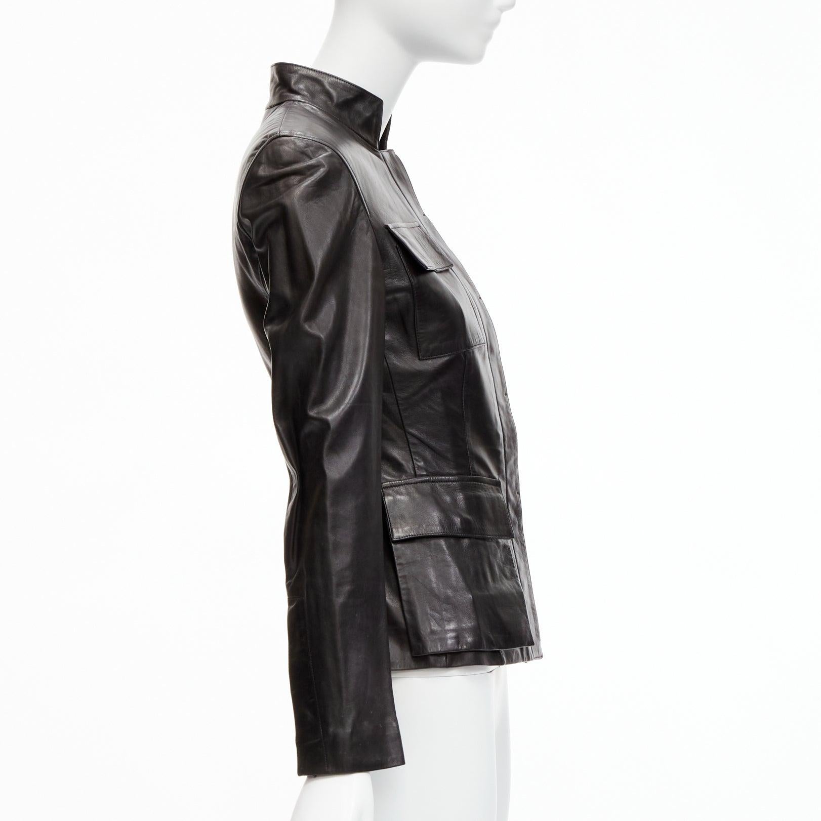 GUCCI Tom Ford Vintage black soft leather utility flap pockets fitted jacket IT3 For Sale 1