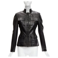 Gucci Tom Ford Vintage noir cuir souple utilitaire poches à rabat veste ajustée IT3