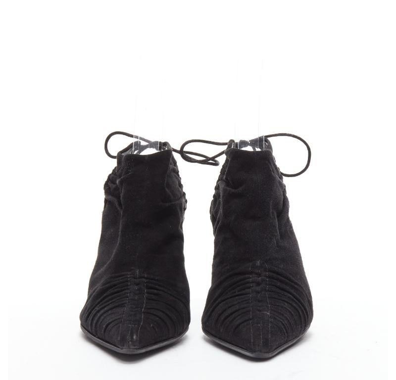 GUCCI Tom Ford Vintage black suede leather ruched toe tie back bootie EU36C In Good Condition In Hong Kong, NT