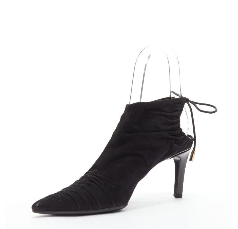 Women's GUCCI Tom Ford Vintage black suede leather ruched toe tie back bootie EU36C