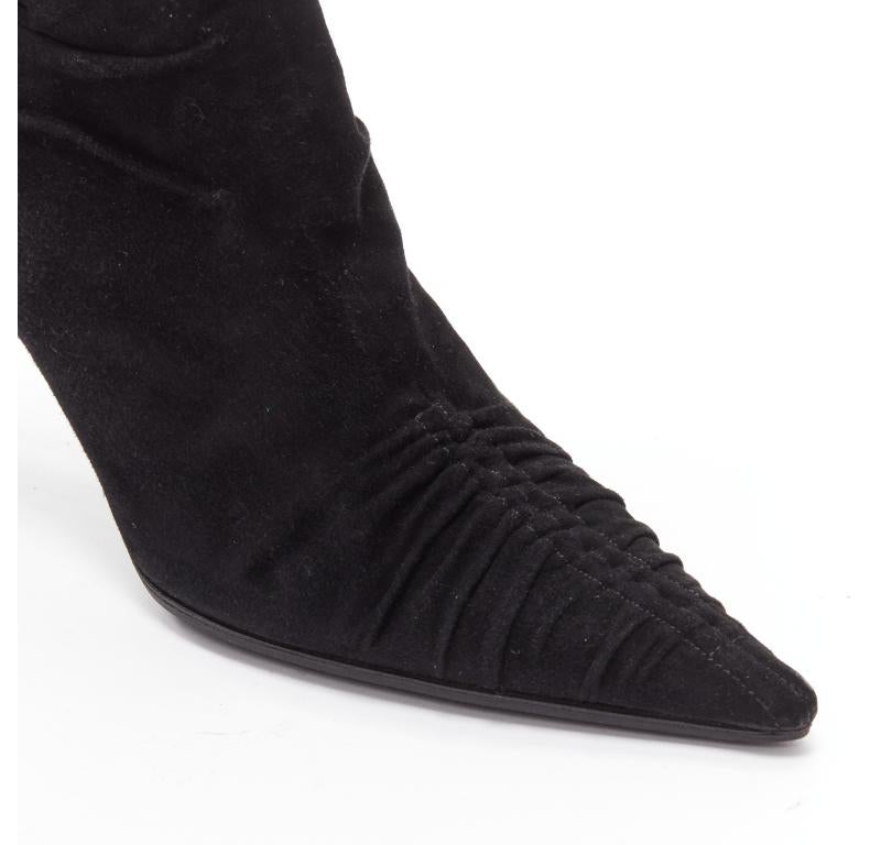 GUCCI Tom Ford Vintage black suede leather ruched toe tie back bootie EU36C 3