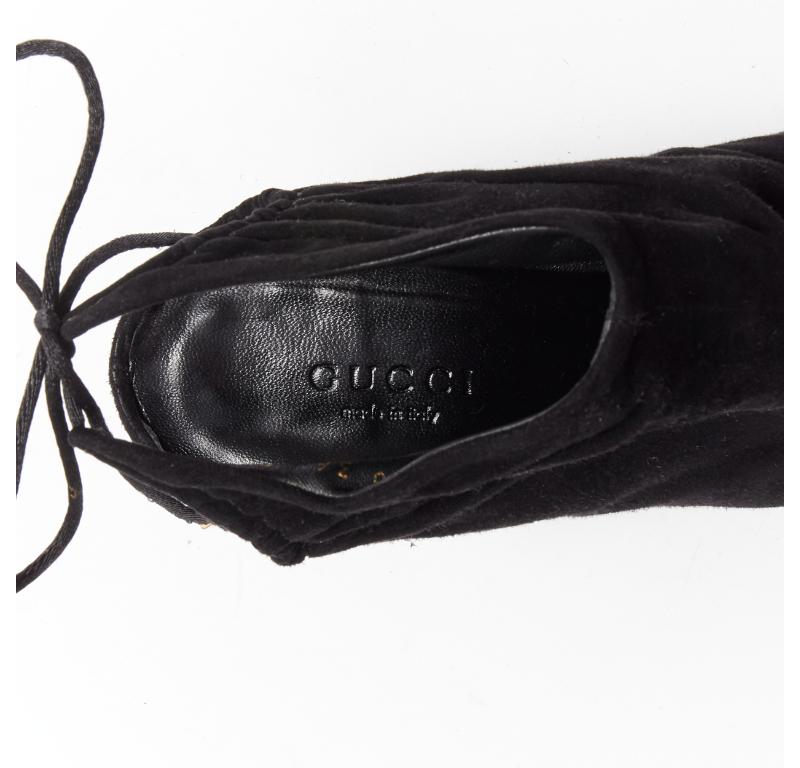 GUCCI Tom Ford Vintage black suede leather ruched toe tie back bootie EU36C 4