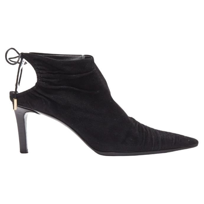 GUCCI Tom Ford Vintage black suede leather ruched toe tie back bootie EU36C