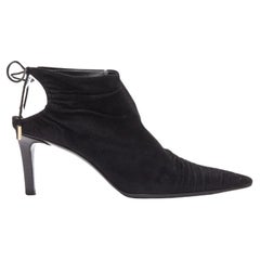 GUCCI Tom Ford Vintage black suede leather ruched toe tie back bootie EU36C