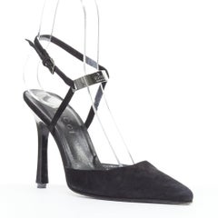 GUCCI Tom Ford Vintage black suede metal ID plate slingback pump EU36