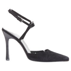 GUCCI Tom Ford Vintage black suede metal ID plate slingback pump EU36