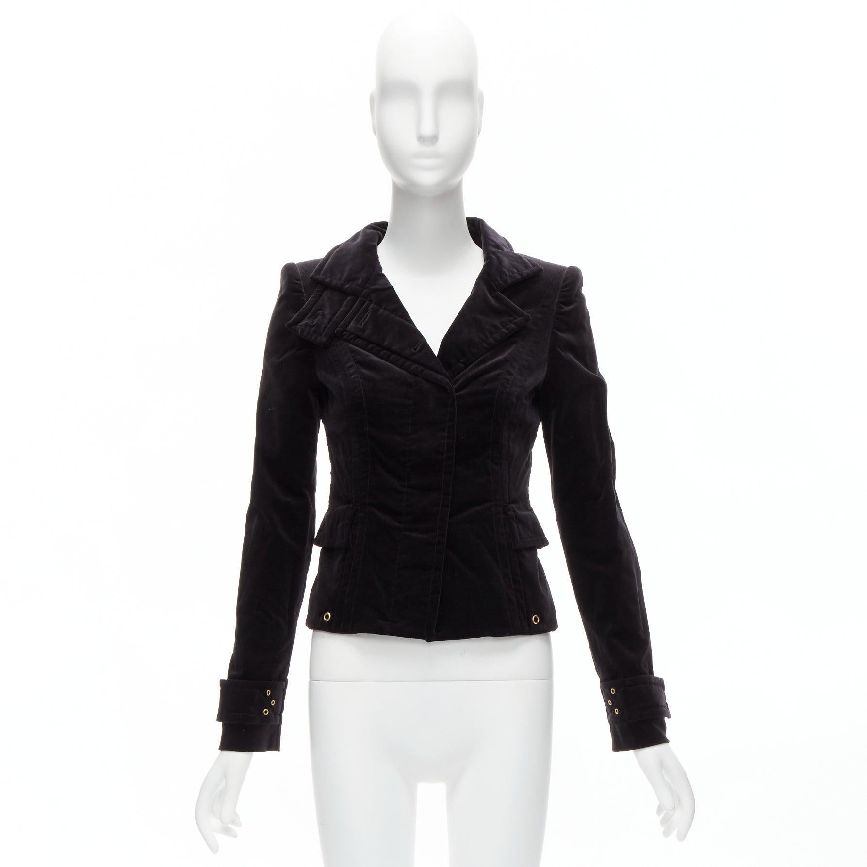 GUCCI TOM FORD Vintage black velour gold eyelet fitteed jacket blazer IT38 XS For Sale 6