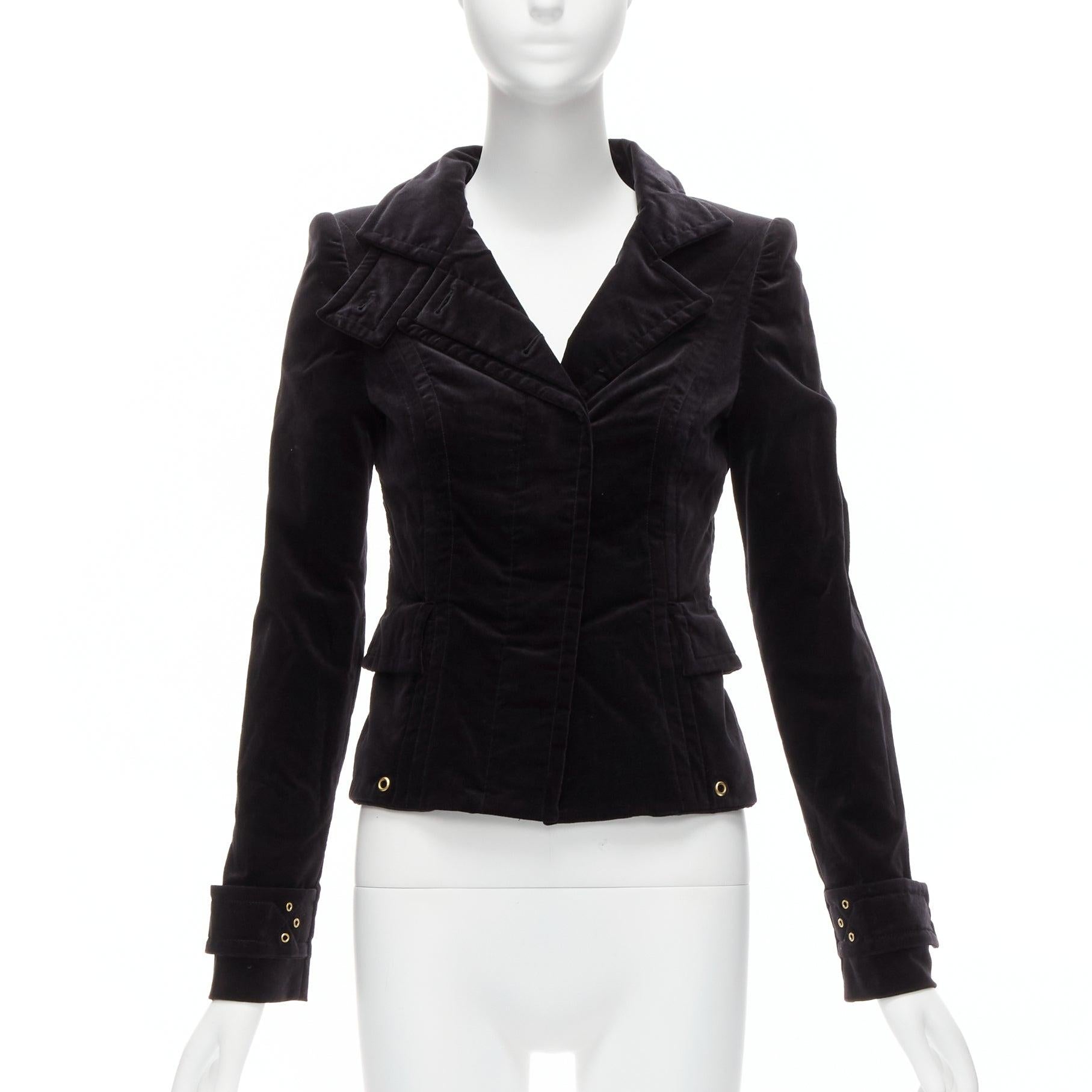 Black GUCCI TOM FORD Vintage black velour gold eyelet fitteed jacket blazer IT38 XS For Sale