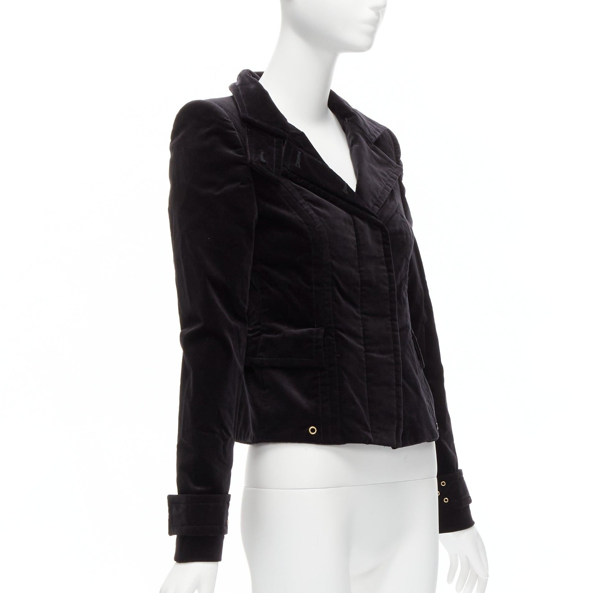 GUCCI TOM FORD Vintage black velour gold eyelet fitteed jacket blazer IT38 XS In Good Condition For Sale In Hong Kong, NT