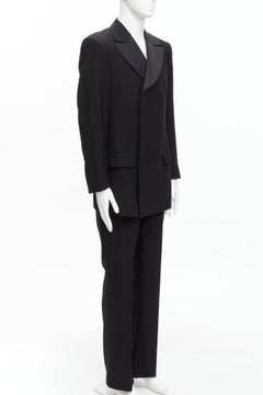 GUCCI Tom Ford Vintage black wool wide lapel double breasted blazer suit IT48 M