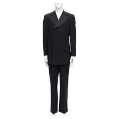 GUCCI Tom Ford Vintage black wool wide lapel double breasted blazer suit IT48 M