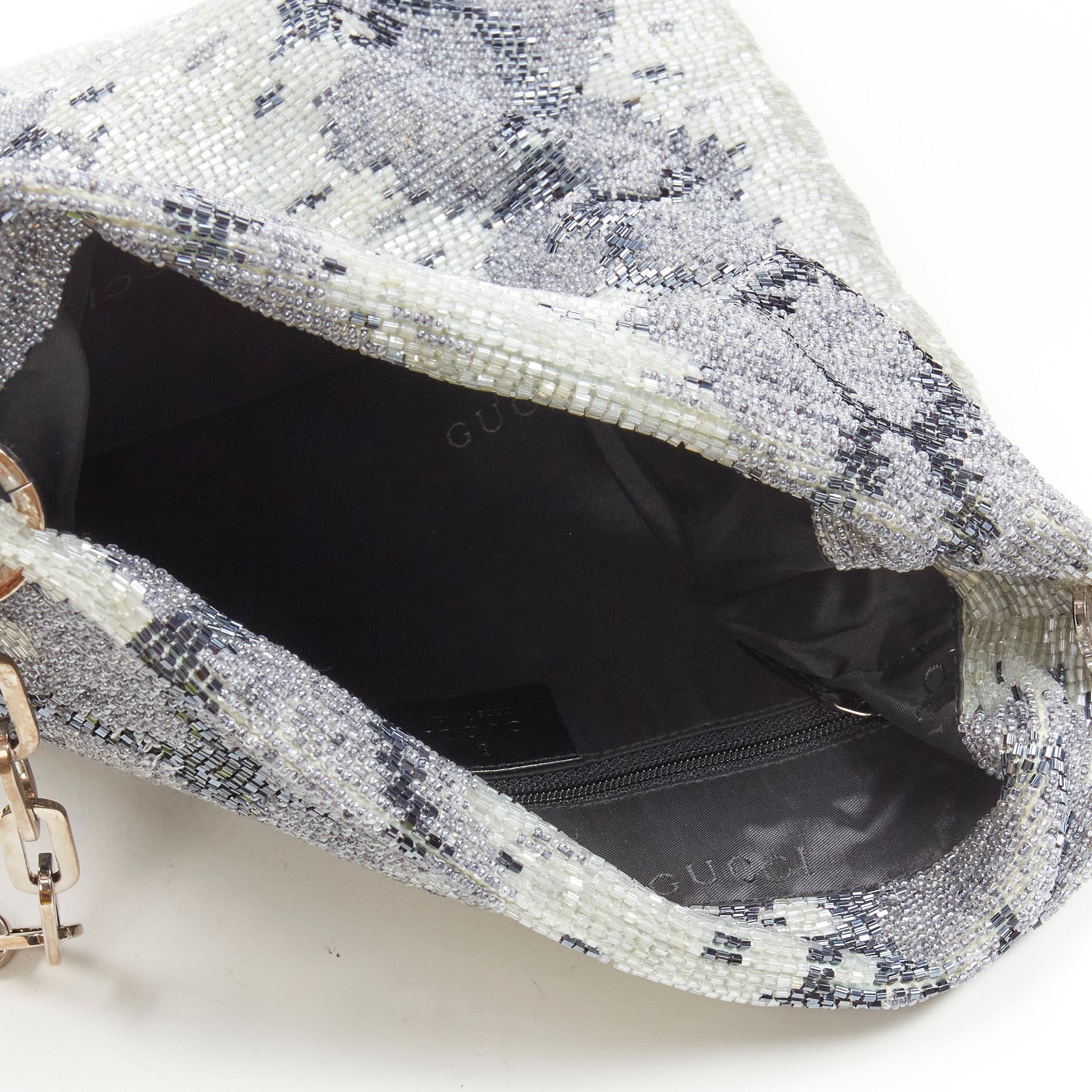 GUCCI TOM FORD Vintage blue grey python bead embellished silver chain bag For Sale 4