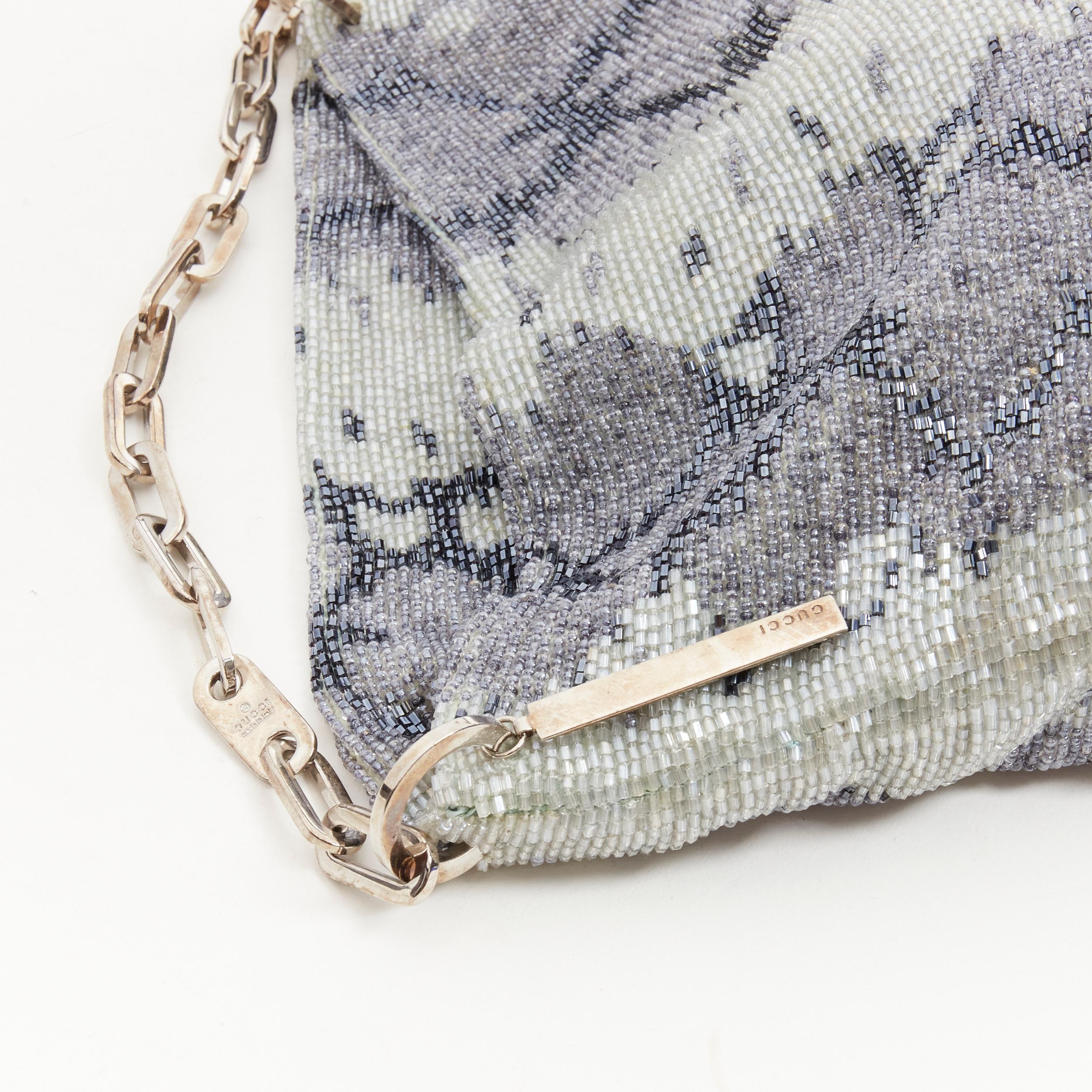 GUCCI TOM FORD Vintage blue grey python bead embellished silver chain bag For Sale 5