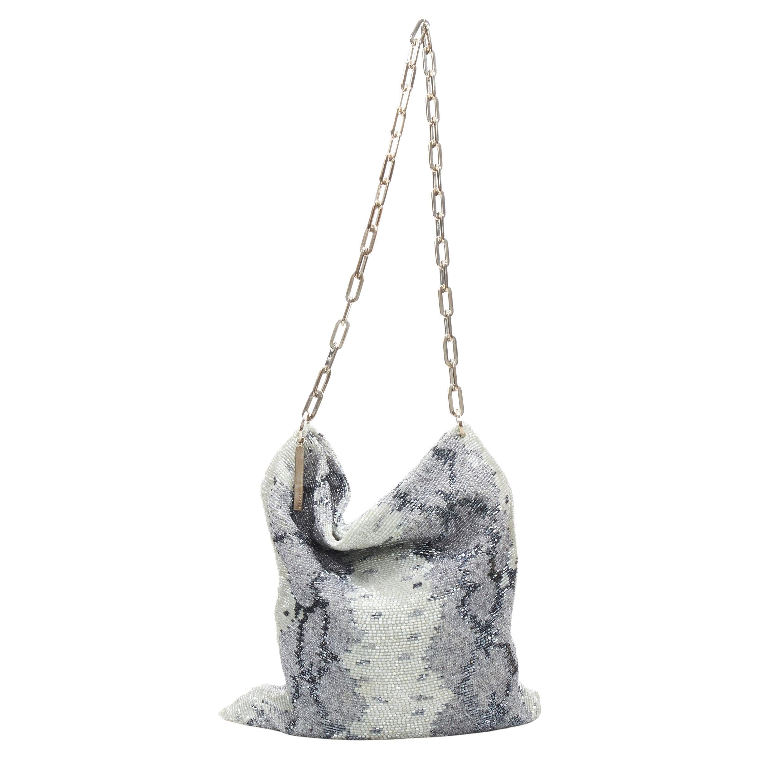 GUCCI TOM FORD Vintage blue grey python bead embellished silver chain bag For Sale
