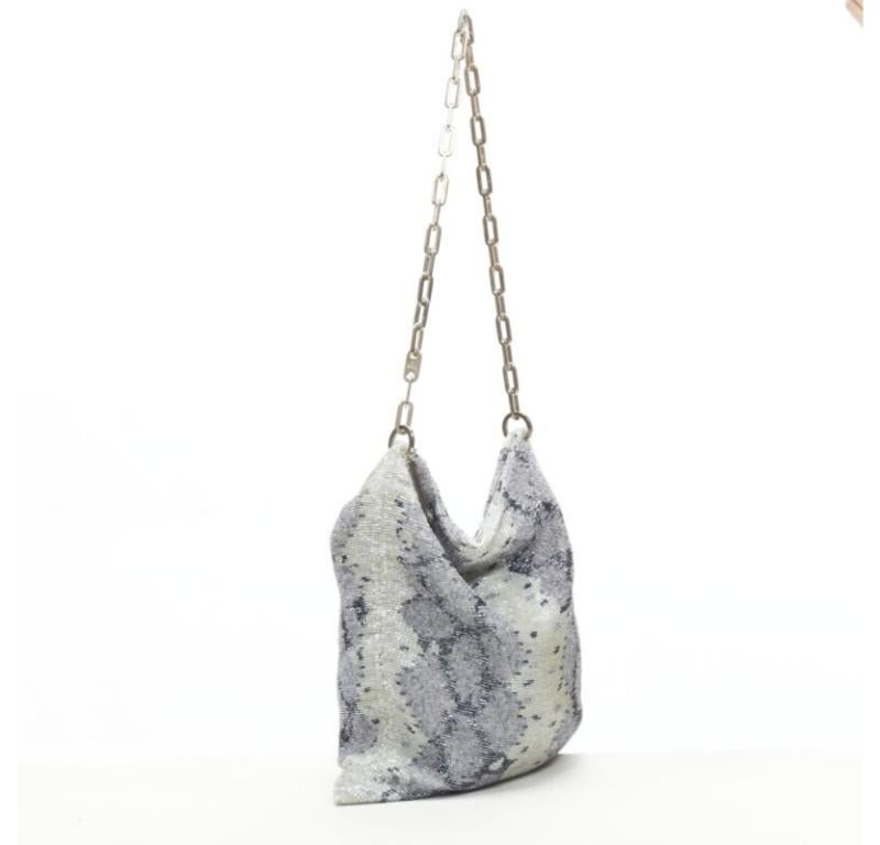 Gray GUCCI TOM FORD Vintage blue grey scaled leather embellished silver chain bag For Sale