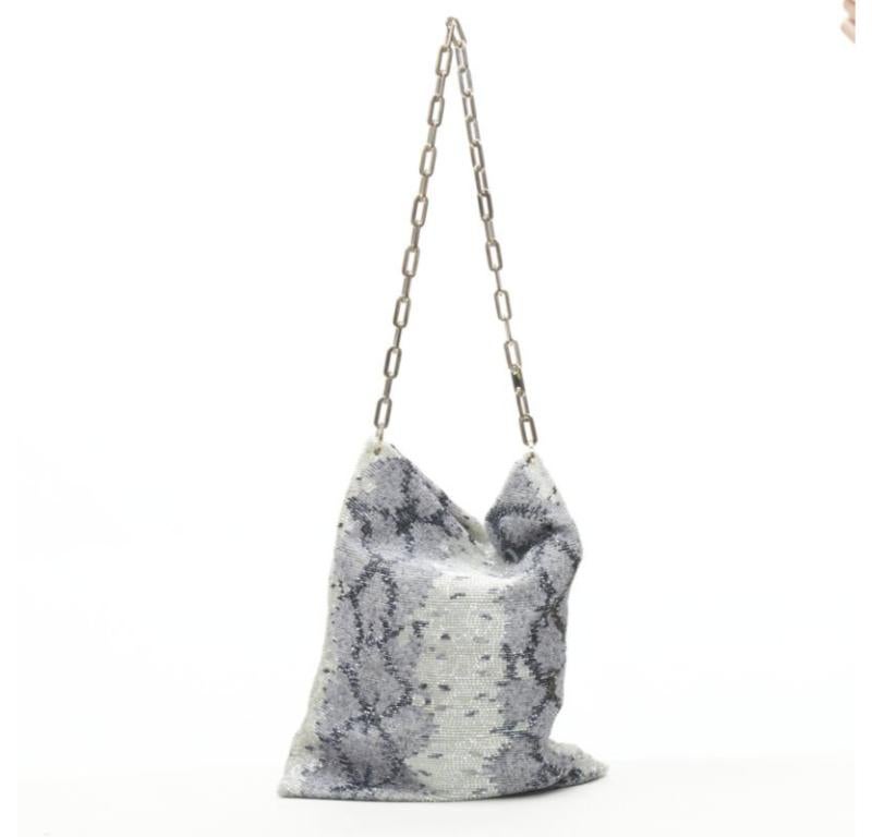 Women's GUCCI TOM FORD Vintage blue grey scaled leather embellished silver chain bag For Sale