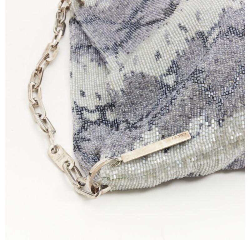 GUCCI TOM FORD Vintage blue grey scaled leather embellished silver chain bag For Sale 4