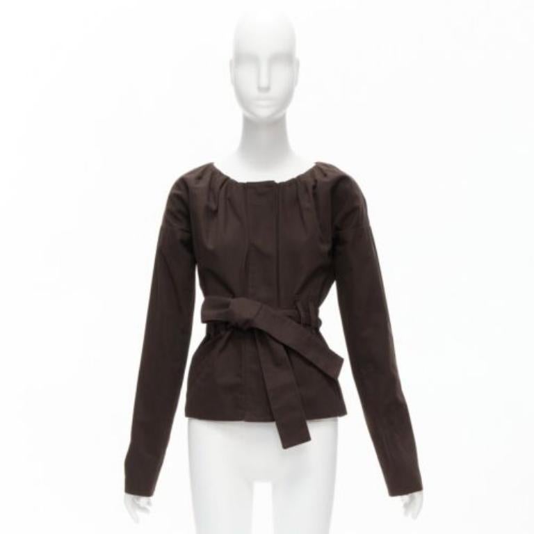 GUCCI Tom Ford Vintage brown cotton silk gathered pleat tie belt jacket IT36 XXS 5