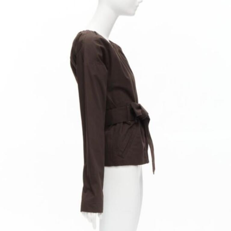 Women's GUCCI Tom Ford Vintage brown cotton silk gathered pleat tie belt jacket IT36 XXS