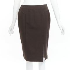 GUCCI Tom Ford Vintage brown panelled darts seam side slit pencil knee skirt